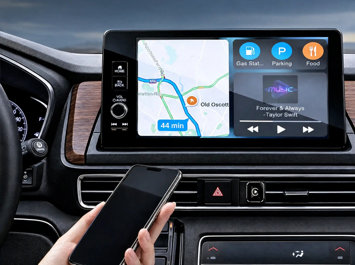 Spotify and maps running wirelessly on the car screen