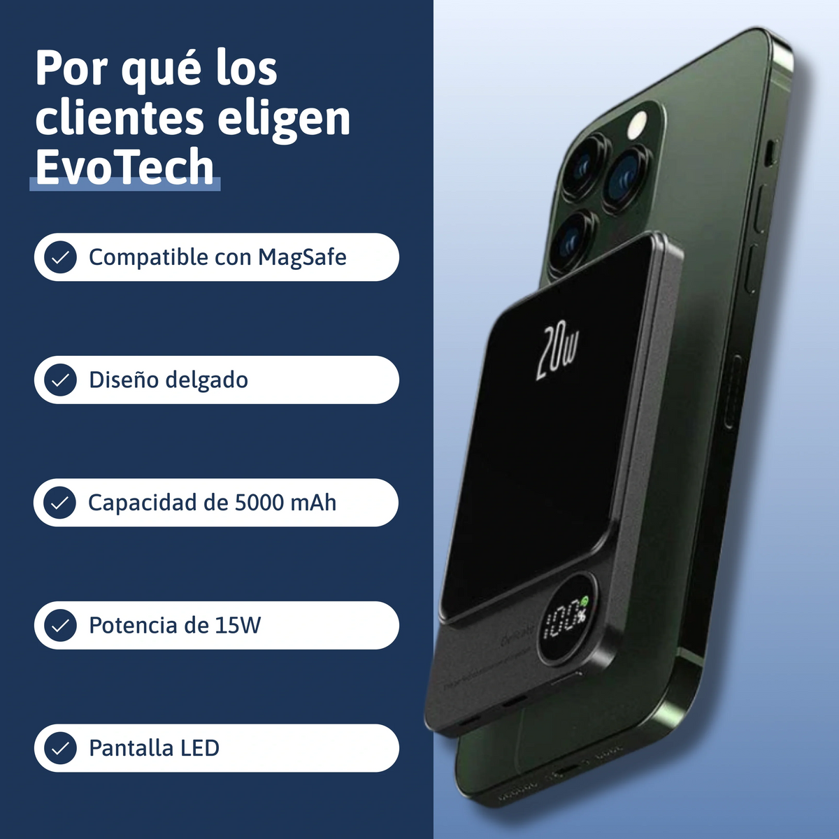 Batería externa magnética e inalámbrica
